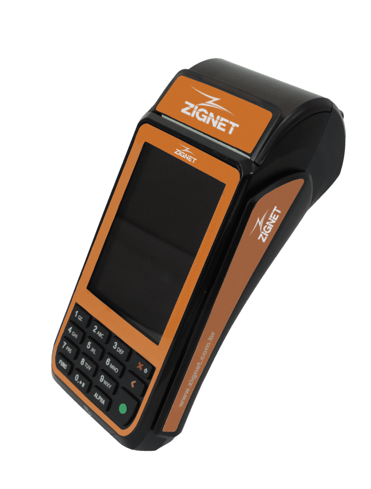 Máquina de cartão zignet representada pelas cores azul e laranja modelo s920