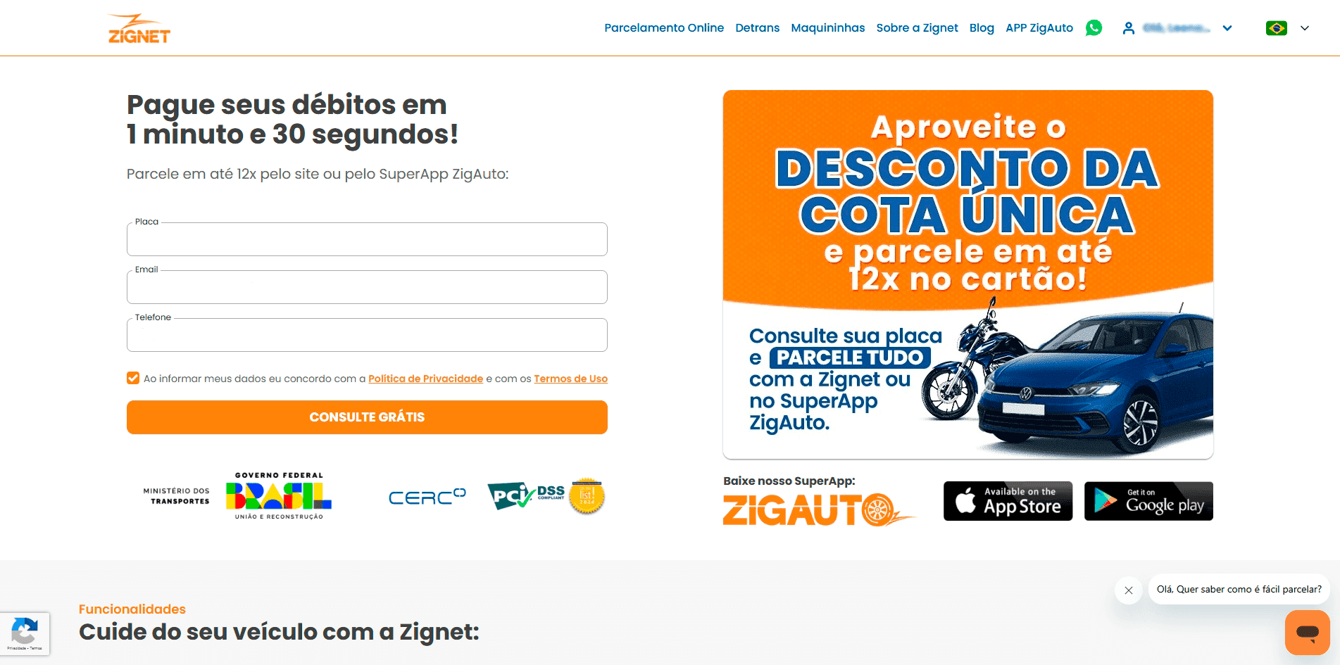 Consulte a placa